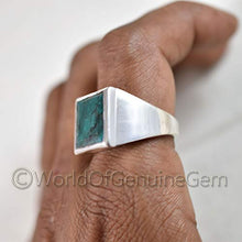 Load image into Gallery viewer, Green Emerald Silver Ring, 925K Sterling Silver, Faceted Rectangle, Natural Emerald Corundum, Handmade, High Polished Jewelry, Men&#39;s Emerald Ring, Unique Gift For Him, Birthday Gift, Anniversary Ring
