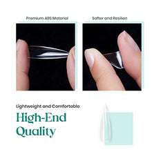 Load image into Gallery viewer, Beetles Gel Nail Tips Kit 500Pcs Clear Full Cover Medium Stiletto Pre-shaped False Nails for Gel Polish, Soak Off Easy Nail Extensions Acrylic Nails False Press on Nail Tips
