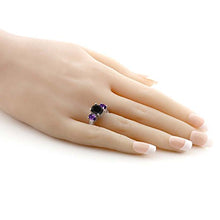 Load image into Gallery viewer, Gem Stone King 2.53 Ct Oval Black Onyx &amp; Purple Amethyst 925 Sterling Silver 3-Stone Gemstone Women&#39;s Ring (Size 5)
