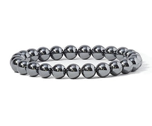 Cherry Tree Collection Gemstone Beaded Stretch Bracelet 8mm Round Beads 7" (Hematite)