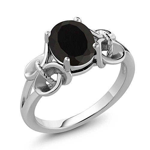 Gem Stone King 925 Sterling Silver Black Onyx Women's Engagement Ring (2.60 Cttw Oval 9X7MM) (Size 7)