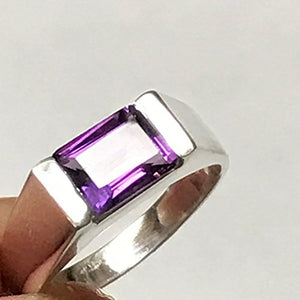 Genuine 2ct Purple Amethyst 925 Solid Sterling Silver Men's Ring Size 6, 6.75, 7, 7.75, 8, 9.75, 10, 10.75, 11, 11.75, 12