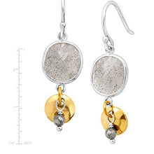 Load image into Gallery viewer, Silpada &#39;Stepping Stone&#39; Natural Labradorite &amp; Pyrite Drop Earrings in Sterling Silver &amp; Brass
