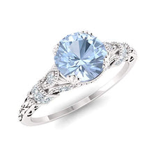 Load image into Gallery viewer, Diamondere Natural and Certified Aquamarine and Diamond Engagement Ring in 14K White Gold | 1.11 Carat Art Deco Engagement Ring for Women, US Size 7
