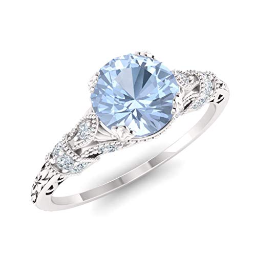 Diamondere Natural and Certified Aquamarine and Diamond Engagement Ring in 14K White Gold | 1.11 Carat Art Deco Engagement Ring for Women, US Size 7