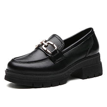 Load image into Gallery viewer, IUY Black Loafers for Women Chunky Platform Penny Shoes Classic Women's Loafers &amp; Slip-ons Shoes Dress Shoes Fashion Comfortable Womens Business Casual Shoes Metal Chain Office Work Shoes Black US 8
