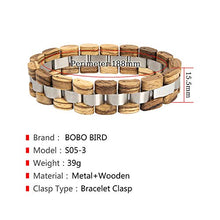 Load image into Gallery viewer, BOBO BIRD Mens Wooden Bracelet Stylish Wood &amp; Stainless Steel Combined Wooden Bangle Jewelry Great Gift for Men (S05-3)
