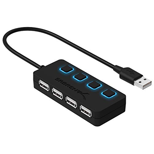 Sabrent 4-Port USB 2.0 Data Hub with Individual LED lit Power Switches [Charging NOT Supported] for Mac & PC (HB-UMLS)