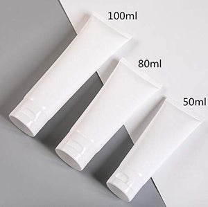 12 PCS 100ML 3.4OZ White Plastic Soft Squeeze Hose Bottle Cosmetic Facial Care Tolietry Packing Vial Container with Flip Cap Cream Lotion Sample Dispense Tube for Travel Home Use