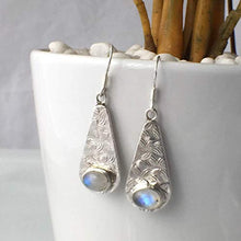 Load image into Gallery viewer, Genuine Adularescence MOONSTONE Gemstones, 925 Sterling Silver, Long (1.57&quot; with hooks) Earring Jewelry.
