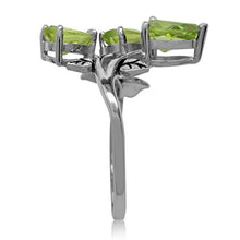 Load image into Gallery viewer, Silvershake 2.76ct. 3 Stone Natural Peridot 925 Sterling Silver Bypass Leaf Ring Size 7
