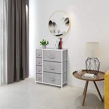 Load image into Gallery viewer, 7 Drawers Dresser - Furniture Storage Tower Unit for Bedroom, Hallway, Closet, Office Organization - Steel Frame, Wood Top, Easy Pull Fabric Bins Gray/White
