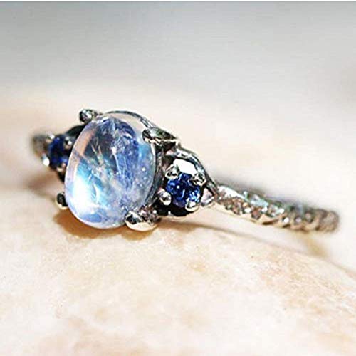 Finemall Simple 925 Silver Moonstone Ring Women Engagement Wedding Promise Band Ring Size 6-10 (US 6)