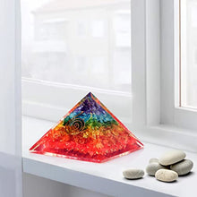 Load image into Gallery viewer, Orgone Pyramid | 7 Chakra Orgonite Pyramid for Meditation &amp; Anti-Stress | Seven Chakra Pyramid Large, Healing Crystal Gemstone Pyramid | Orgone Pyramid Crystal - Handmade In India
