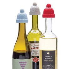 Load image into Gallery viewer, Beanie Cap Decorative Silicone Bottle Stopper in a gift box, Set of Two, Novelty Cork Replacement, Beverage and wine Keeper, champagne bottle stoppers (Blue &amp; Grey)
