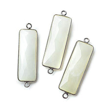 Load image into Gallery viewer, 31x11mm Black Gold Bezel White Moonstone Bar 2 Ring Connector North South 1 Piece
