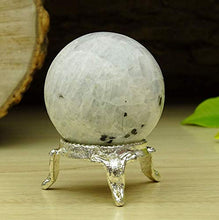 Load image into Gallery viewer, Reikiera Rainbow Moonstone Sphere with Black Tourmaline Crystal Healing Stone Ball Natural Gemstone with Ring Stand- Choose Size
