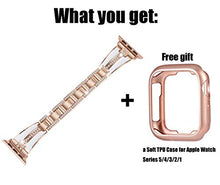 Load image into Gallery viewer, JSGJMY Bling Bands Compatible with Apple Watch Band 38mm 40mm 42mm 44mm with Case,Women Diamond Rhinestone Metal Jewelry Wristband Strap for iwatch Series SE/6/5/4/3/2/1 (Rose Gold+White,42mm/44mm)
