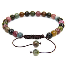Load image into Gallery viewer, Natural A Grade Multicolor Tourmaline Gemstone 6mm Round Beads Adjustable Braided Macrame Tassels Chakra Reiki Bracelet
