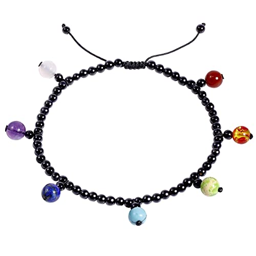 Jewever 7 Chakra Anklet Bracelet for Women Healing Bracelet with Real Stones Beach Foot Yoga Meditation Balance Healing Jewelry Anxiety Relief Adjustable