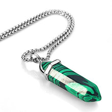 Load image into Gallery viewer, BEADNOVA Synthetic Malachite Necklace Gemstone Crystal Necklace for Women Healing Stone pendant Jewelry for Men Pendulum Divination Hexagonal pendant (18 Inches Stainless Steel Chain)
