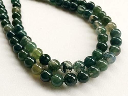 GemAbyss Beads Gemstone 1 Strand Natural Green Moss Agate Beads, Natural Moss Agate Smooth Round Balls, 8mm, 14 Inch Code-MVG-19202