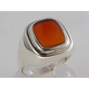 Gents Solid 925 Sterling Silver Natural Carnelian Mens Signet Ring - Size 11 - Sizes 6 to 13 Available