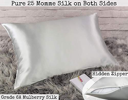 Load image into Gallery viewer, Celestial Silk 100% Silk Pillowcase for Hair Zippered Luxury 25 Momme Mulberry Silk Charmeuse Silk on Both Sides of Cover -Gift Wrapped- (Standard, Silver)