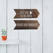 Load image into Gallery viewer, YELLOW LOTUS Funny Bathroom Signs - Please Seat Yourself Bathroom Sign &amp; Best Seat in the House Wooden Funny Signs, Rustic Arrow Wall Hanging Decor, Set of 2 Bathroom Wall Art 14 X 5 In (Brown)
