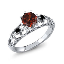 Load image into Gallery viewer, Gem Stone King 925 Sterling Silver Red Garnet and Black Diamond Women&#39;s Engagement Ring 1.11 Cttw (Size 7)
