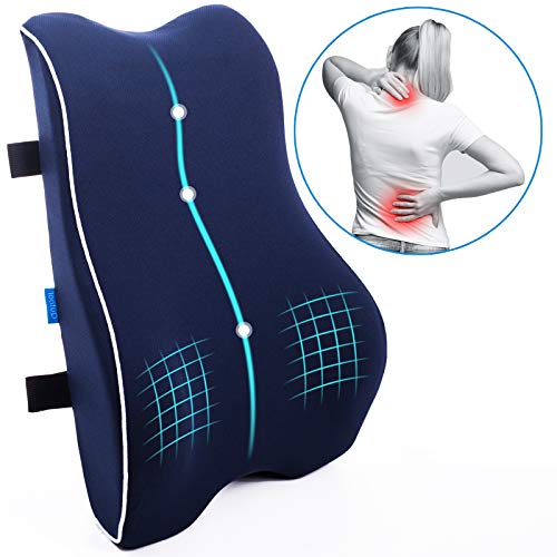 Lumbar Support Back Pillow for Office Chair Car Ergonomic Memory Foam Back Cushion for Back Pain Relief Orthopedic Backrest for Computer/Gaming Chair, Wheelchair, Recliner - Double Adjustable Straps