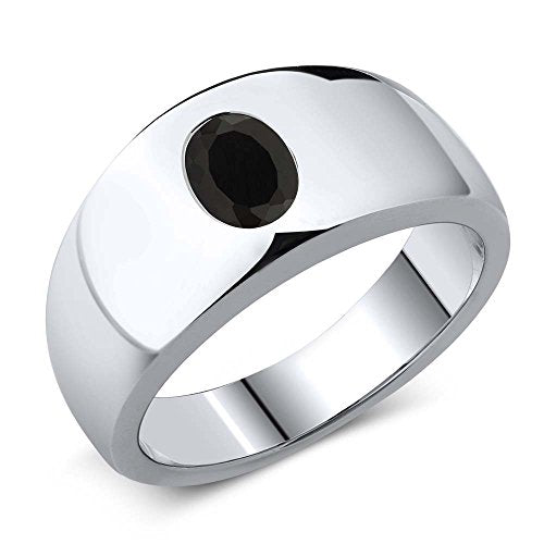 Gem Stone King 1.60 Ct Oval Black Onyx 925 Sterling Silver Men's Ring (Size 10)