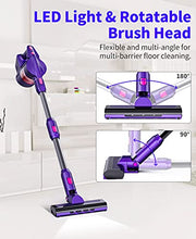 Load image into Gallery viewer, Vacuum Cleaner, LERIZOM 24Kpa Powerful Cordless Vacuum Cleaner with 40 min Max Long Runtime Detachable, Rechargeable Stick Vacuum Cleaner for Pet Hair, Home, Hard Floor, Carpet, 250W, Purple
