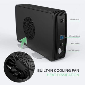 FIDECO SATA Hard Drive Enclosure Case with Fan, USB 3.0 SATA hdd enclosure for 2.5/3.5 inch SATA HDD/SSD, External Hard Drive Case,Support Up to 16TB
