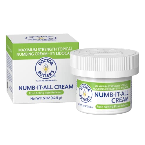 Doctor Butler's Numb It All Cream – Topical Numbing Cream with 5% Lidocaine, Itch and Pain Relief Cream, Fast Acting & Maximum Strength for Topical Pain Relief (1.5oz)
