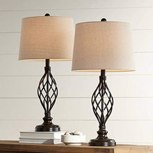 Load image into Gallery viewer, Annie Traditional Table Lamps Set of 2 Bronze Iron Scroll Tapered Cream Drum Shade for Living Room Family Bedroom - Franklin Iron Works
