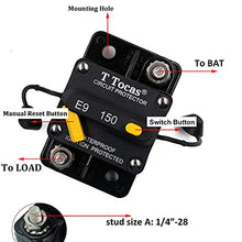 Load image into Gallery viewer, T Tocas 150 Amp Surface-Mount Circuit Breakers with Manual Reset and Switch Button for Boat Marine RV Yacht Battery Trailer Bus Truck Solar, 12V - 48V DC, Waterproof (150A)
