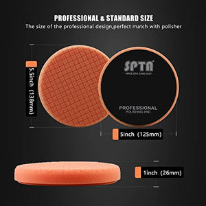 Buffing Polishing Pads, SPTA 5Pc 5.5 Inch Face for 5 Inch 125mm Backing Plate Compound Buffing Sponge Pads Cutting Polishing Pad Kit For Car Buffer Polisher Compounding,Polishing and Waxing -SQPPS5MIX