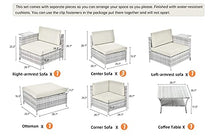 Load image into Gallery viewer, DECMICO 8-Piece Patio Rattan Sectional Sofa Sleeper, Outdoor Furniture Conversation Set for Garden and Lawn with Wicker Coffee Table and Light Grey Waterproof Cushions
