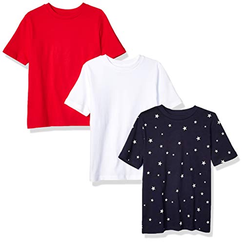 Amazon Essentials Kids Boys Short-Sleeve T-Shirts, 3-Pack Star/Red/White, X-Large