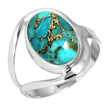 Load image into Gallery viewer, Copper Blue Turquoise Ring 925 Sterling Silver Handmade Jewelry Size 12
