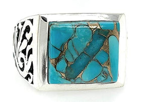 Gorgeous Blue Mohave Copper Turquoise 925 Sterling Silver Men's Ring Size 7, 8, 9, 10, 11, 12, 13