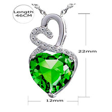 Load image into Gallery viewer, The Diamond Deal Lab-Created Green Emerald Gemstone May Birthstone Heart and Diamond Accent Pendant Necklace Charm in 925 Sterling Silver
