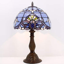 Load image into Gallery viewer, Tiffany Lamp W12H18 Inch Blue Purple Baroque Style Stained Glass Lavender Lampshade Lighting Antique Base for Living Room Bedroom Bedside Desk Table Lamp S003C WERFACTORY
