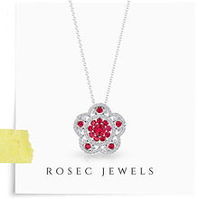 Load image into Gallery viewer, Vintage 1.04 CT Ruby SGL Certified Diamond Flower Halo Pendant, Round Red July Birthstone Wedding Bridal Necklace, Birthday Anniversary Floral Pendant 18K White Gold With Chain

