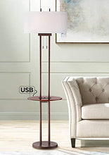 Load image into Gallery viewer, Roscoe Bronze Twin Pole Floor Lamp with Tray Table and USB - Franklin Iron Works
