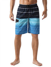 Load image into Gallery viewer, Nonwe Men's Beachwear Quick Dry Holiday Drawstring Striped Board Shorts Light Blue 34
