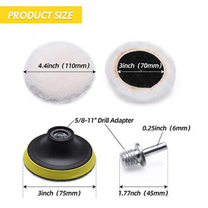 SPTA Wool Cutting Pad, Wool Buffing Polishing Pad Set, 7Pcs 3Inch (80mm) Wool Buffing Wheel for Drill Lambs Wool Hook and Loop for Compound Cutting & Polishing for Car Polisher