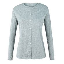 Load image into Gallery viewer, Aniywn Women's Button Down Henley Shirt Casual Solid Color Long Sleeve t Shirt Ladies Plain Tops Blouse for Work Office Gray
