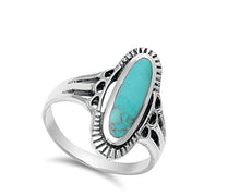 Load image into Gallery viewer, Women&#39;s Long Simulated Turquoise Beautiful Ring New .925 Sterling Silver Band Size 6
